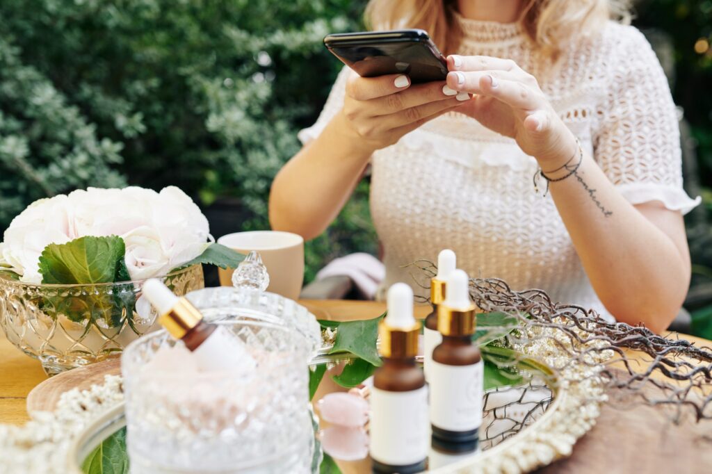 Brand owner photographing new cosmetics